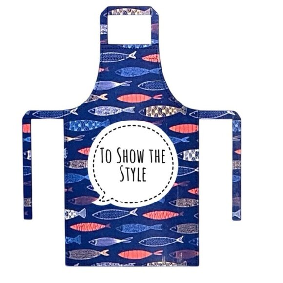 Barbeque Apron Bib Style  Unisex Nautical Fish Cotton Adjustable Men's Blue OS - Picture 2 of 16
